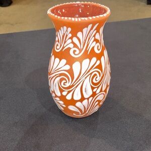 Orange and White Decorative Glass Vase - Home Accents